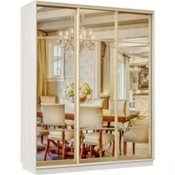 Шкаф-купе Классика 10 (каркас каттхульт, фасады 11/11/11 зеркало) профиль золото 10.2200.1500.600.(11.11.11).03.(00.00.00).02