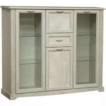 Шкаф комбинированный Олимп 32.07 сохо бетон пайн белый / Masa Decor бетон пайн белый / профиль бетон пайн белый патина / ДВПО белый / стекло