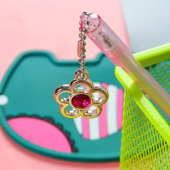 Back to school season 10pcs 0.5mm creative plum blossom gemstone pendant gel pen girly heart pendant pen cute stationery writing water-based pen белый