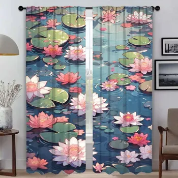 Blackout Curtains 2 Pieces Summer Tulle for Bedroom Partition Window Curtain Shades Elegant Room Curtains Halloween Decoration W50xH70cmx2pcs-CL