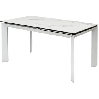 Стол CREMONA 140 HIGH GLOSS STATUARIO Белый мрамор глянцевый, керамика/ белый каркас М-City M-City