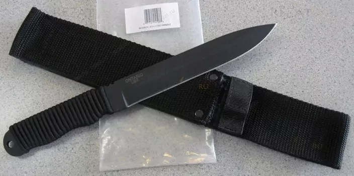 Нож с фиксированным клинком Ontario BlackCordWrap, сталь 1095, рукоять паракорд, black