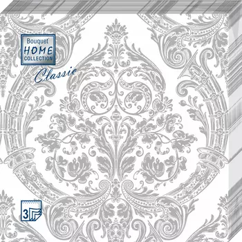 Салфетки Home collect classic бумажные 3сл 20л серебро на белом