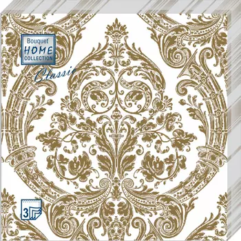 Салфетки Home collect classic бумажные золото на белом 3сл 20л