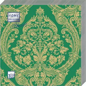 Салфетки Home collect classic бумажные золото на зеленом 3сл 20л