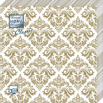 Салфетки Home collect classic бумажные золотой орнамент 3сл 20л