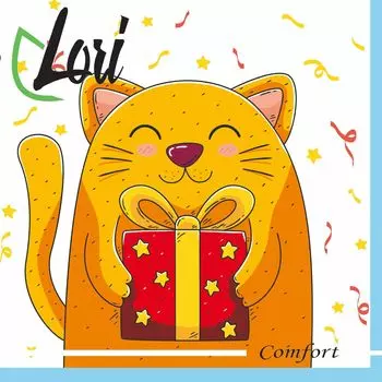 Салфетки Lori Comfort бумажные Кот с подарком 2х-слойные 33х33 см, 16 шт