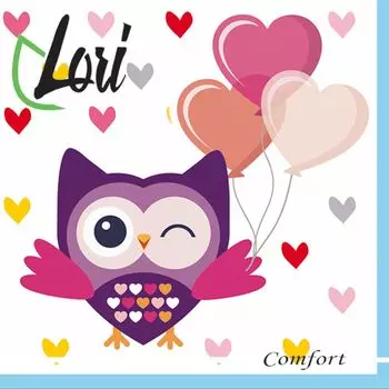 Салфетки Lori Comfort бумажные Сова 2х-слойные 33х33 см, 16 шт