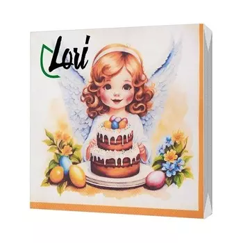 Салфетки Lori Deluxe пасхальный ангел 3х-слойные 33х33 см, 20 шт