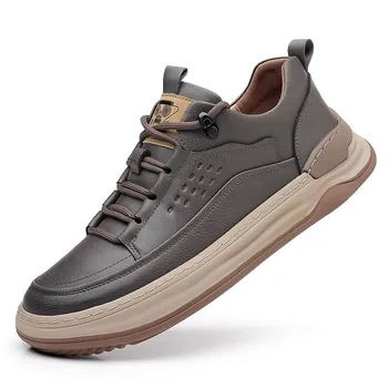 FashionHigh Quality Men 2024 New Breathable Outdoor Sports Shoes Thick Sole Fashion Casual Leather Shoes Fashion Antiskid Running Shoes 38 чёрный