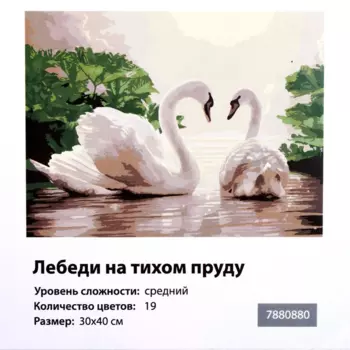 Картина по номерам Школа талантов на холсте Лебеди на тихом пруду, 40х30 см