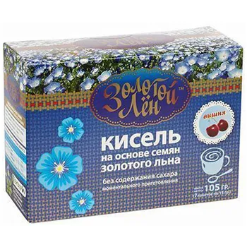 Кисель на льняной основе (вишня), 7 пакетов по 15 гр, Золотой лён