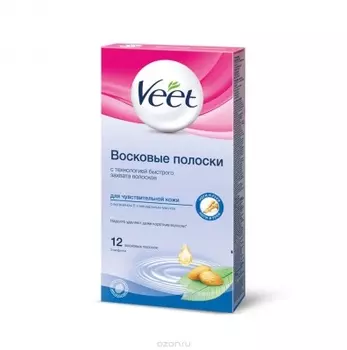 Veet Полоски восковые с витамином Е и миндальным маслом 12 шт. для чувствительной кожи