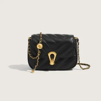 New Fashion Women s Bags Handheld Bags Small Fragrant Wind Shoulder Bags Trend Black Texture Chain Bags Versatile Crossbody Bags