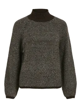 Тонкий вязаный свитер VILA Sweater Vilory, темно-коричневый