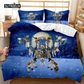 Комплект постельного белья Dream Catcher White Horse Forest Dream Catcher Blue Double Queen King Size Polyester Qulit Cover EU single(135x200cm)