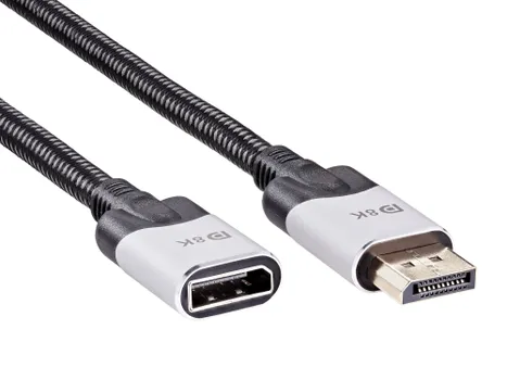 Кабель-удлинитель DisplayPort (M)-DisplayPort(F) v1.4 4K, 8K, экранированный, 1 м, черный/серебристый VCOM (CG635F-1.0)