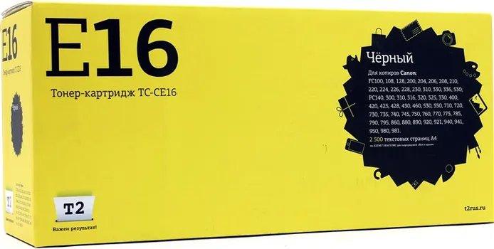 Картридж лазерный T2 TC-CE16 (Cartridge E16/1492A003/1492A004), черный, 2500 страниц, совместимый для Canon FC 108/128/206/208/210/220/228/230/310/330/PC330/760/860