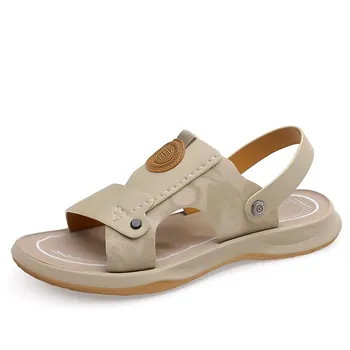 FashionNew Arrival Hot Sale Men s Sandals Non-slip Casual Leather Soft Slippers Dual-Purpose Open-toe Summer Shoes Versatile Half Drag 38 чёрный