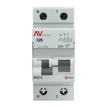 Автомат дифференциальный EKF Averes DVA-6 25А 1P+N тип AC 30 мА 6 кА (rcbo6-1pn-25C-30-ac-av)