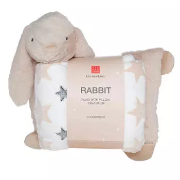 Плед с подушкой, 130х150 см, флис/плюш, бежевый, Зайка, Plush animals