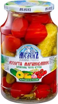 Ассорти овощное Меленъ Патиссоны черри огурцы 900г