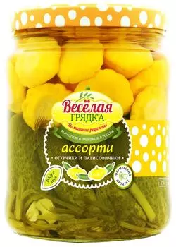 Ассорти овощное Веселая грядка огурцы-патиссоны 950г