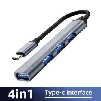 Fonken 7 портов Type C HUB USB 3,0 HUB Расширитель-сплиттер Высокоскоростной адаптер OTG для ноутбука ПК Жесткий диск Мышь Клавиатура 4 Ports USB A Interface серый