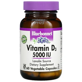 Витамин D3, 125 мкг (5000 МЕ), 60 растительных капсул Bluebonnet Nutrition