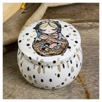 Шкатулка металл круглая "Матрёшка" 5х6,5х6,5 см