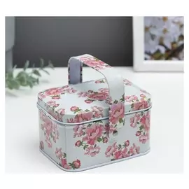 Шкатулка металл с ручкой "Розовый шиповник" 6,5х10,5х8 см