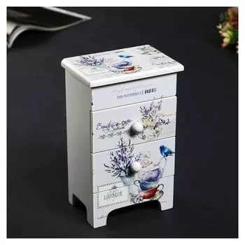 Шкатулка дерево 3 ящика "Синяя птица и лаванда" 18,5х11,7х7,5 см