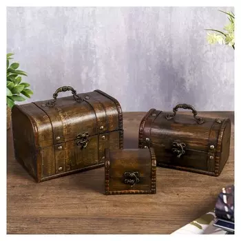 Шкатулка дерево сундучок (Набор 3 шт) "Винтаж" 10,5х7,5х7,5см;17х9,5х10 см; 19,5х13х13 см