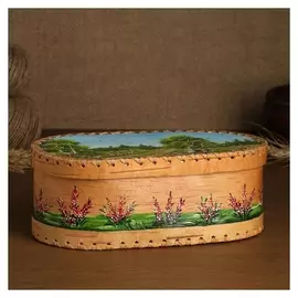 Шкатулка для рукоделия ,23х12,5х9см, роспись, береста