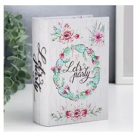 Шкатулка-книга дерево кожзам "Кактусы, суккуленты и цветы" 16х11х4,5 см