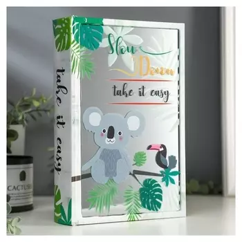 Шкатулка-книга дерево кожзам "Коала и тукан" зеркало 26х17,5х5 см