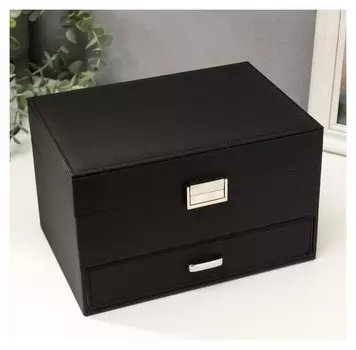 Шкатулка кожзам для украшений "Чёрная" 14,5х15,5х22,5 см