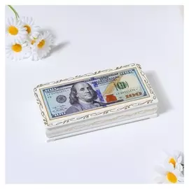 Шкатулка - купюрница «100$», белая, 8,5×17 см, лаковая миниатюра