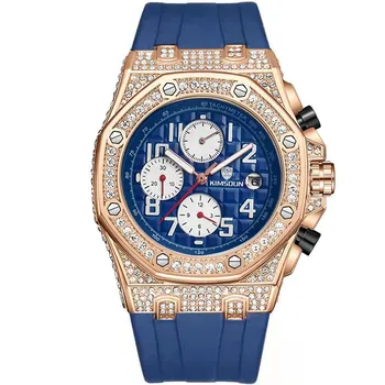 2022 KIMSDun Watch Мужские часы высшего бренда класса люкс Full Star Diamond Royal Oak Многофункциональные часы с тремя глазами Водонепроницаемые кварцевые английские мужские часы