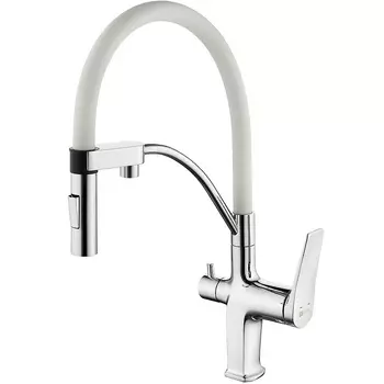 Смеситель для кухонной мойки Lemark Comfort LM3074C-White под фильтр, с гибким изливом, хром/белый