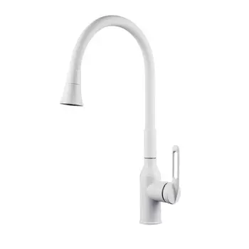 Смеситель для кухонной мойки Raffine F303C-1 с гибким изливом, белый матовый