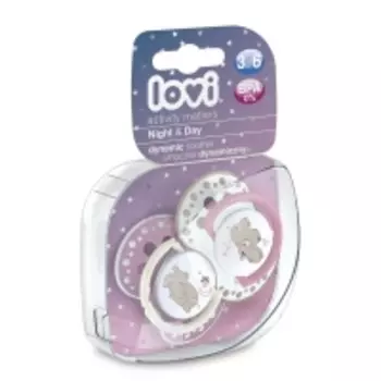 Lovi - Пустышка Lovi динамическая силикон Night&amp;Day, для девочки 3-6 мес 2шт