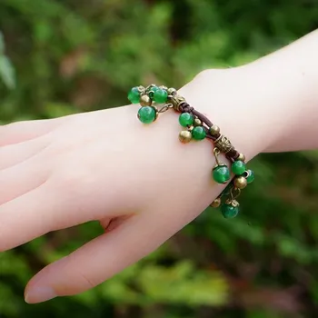 Mori ethnic style hand-woven agate bracelet female retro bohemian fruit bell fringed pendant hand rope