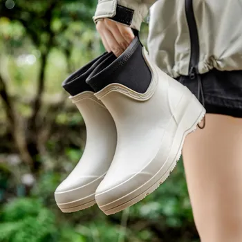 Women s Adult Water Boots: Stylish Rain Shoes For Outdoor Wear, Rubber Shoes, Waterproof Galoshes, Short-cylinder Rain Boots 36