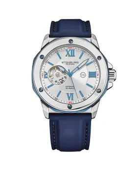 Мужские часы Legacy Blue Rubber, серебристый циферблат, круглые часы 50 мм Stuhrling