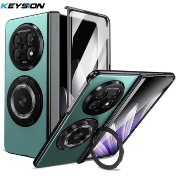 KEYSION Вращающаяся на 360° магнитная подставка-кольцо Чехол для телефона MagSafe для OPPO Find N5 Чехол для телефона с шарниром со стеклянной защитной пленкой для экрана for OPPO Find N5