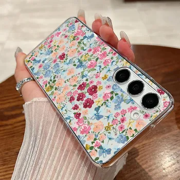 Красивый цветочный чехол для телефона Samsung S24 S23Ultra S22 Plus S21 S20 FE A54 A53 A52 A34 A14 A13, глянцевый прозрачный противоударный тонкий жесткий чехол Samsung S24