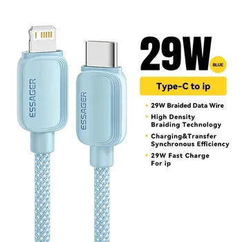 Кабель Essager USB Type C для iPhone 14 13 12 11 Pro Max XS PD 20 Вт, быстрое зарядное устройство USB C с Lightning, 29 Вт, провод для iPad Macbook 1m розовый