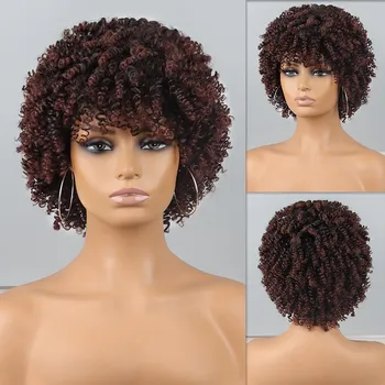 MERISIHAIR афро женский Ombre рыжий оранжевый короткий курчавый вьющийся парик из синтетического волокна натуральный вьющийся парик косплей повседневная одежда 25CM