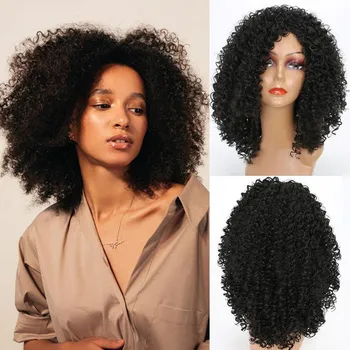 MISS WIG Черный короткий вьющийся парик из африканских вьющихся волос Коричневый золотой бордовый модные женские парики из синтетического высокотемпературного волокна 14inches